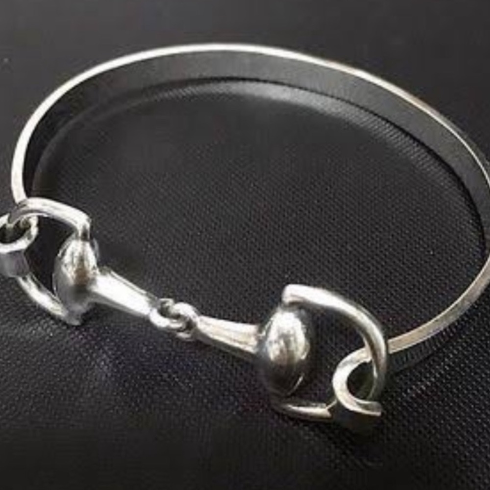 Sterling Silver Horse Bit Design Bangle Bracelet - Picture 9 of 14